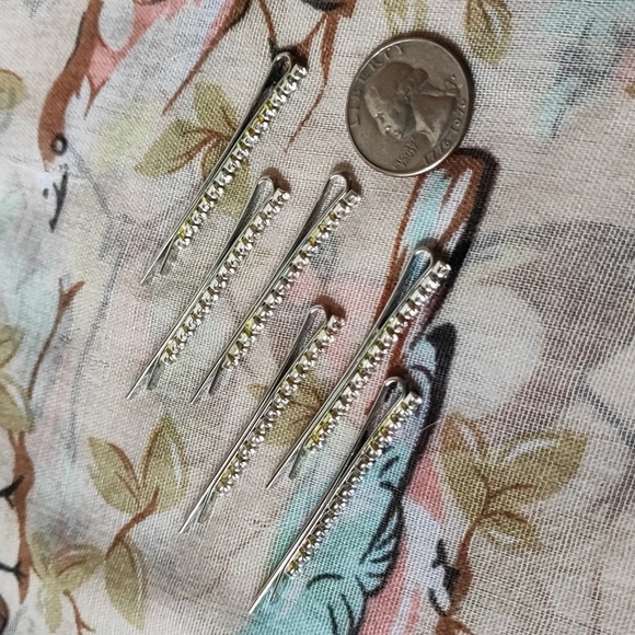 Silver Tone Rhinestone Bobby Pins Set of Six Hair Jewelry New on Card RED BANNER - Picture 4 of 5